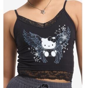 Hot Topic Gothic hello kitty lace trim crop Cami top tank top angel sanrio cute